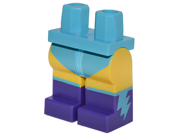 Ноги Lego 970c03pb30 Hips and Yellow Legs with Medium Azure Leotard and Dark Purple Boots with Medium Azure Lightning Bolts Pattern